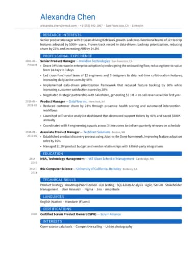 Academic resume template preview