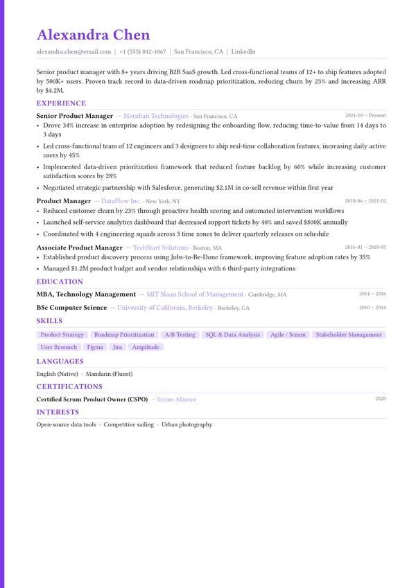 Accent resume template preview