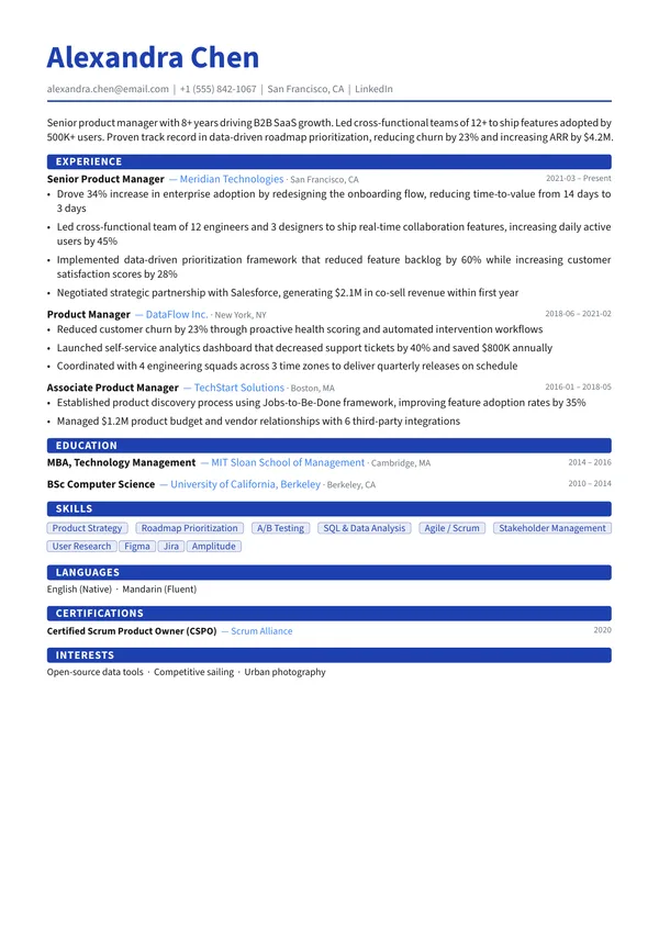 Cirrus CV template preview