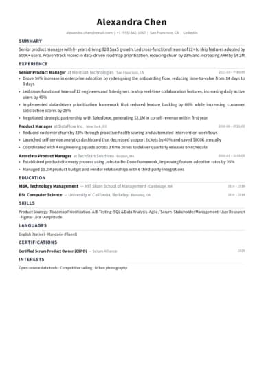 Classic resume template preview