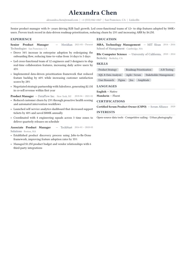 Columns resume template preview