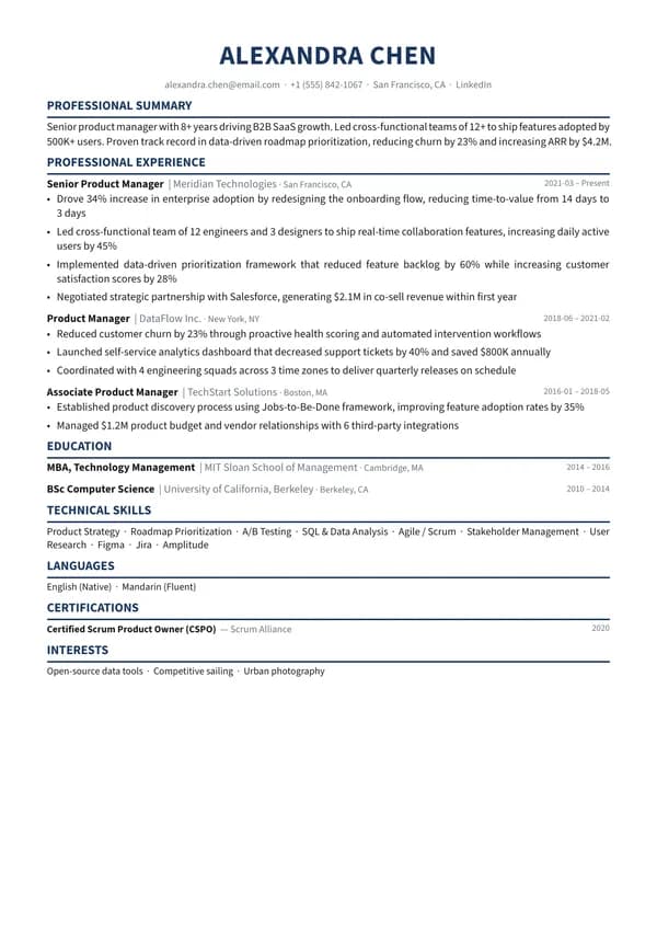 Executive resume template preview
