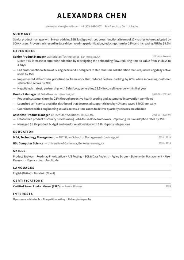 Monochrome resume template preview
