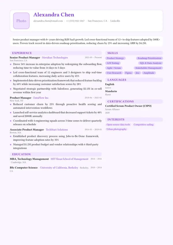 Pastel CV template preview