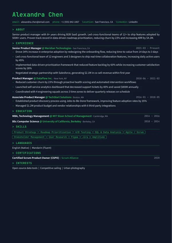 Tech CV template preview